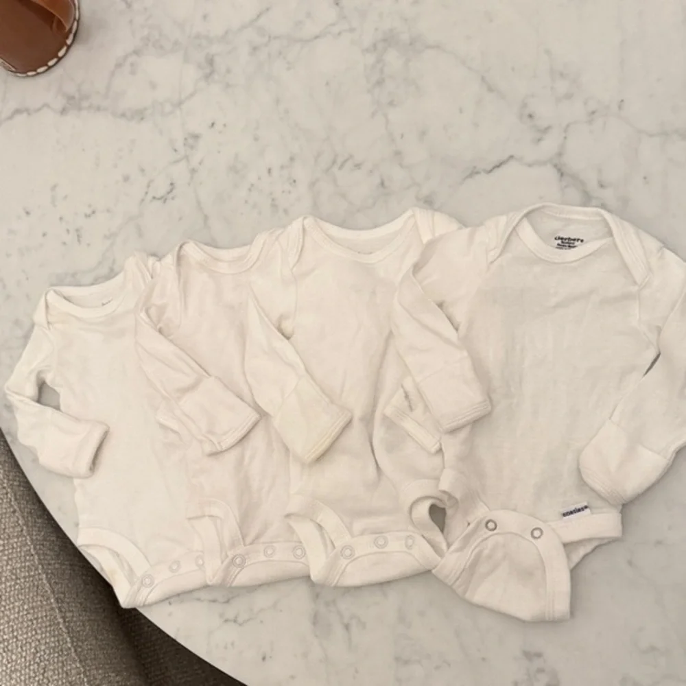 Preemie Baby Bodysuits 4 Pack White Long Sleeve Carter’s Gerber NB Onesies